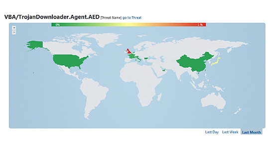 「エージェントAED」の国別出現率の違い(2015年10月)