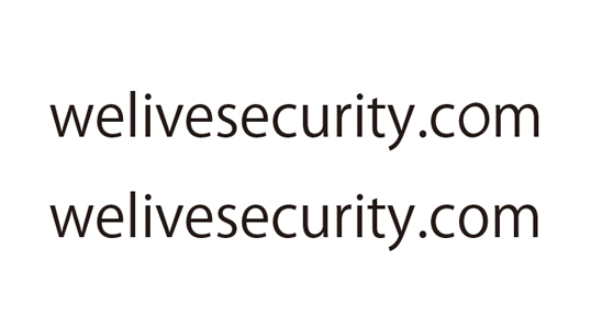 ESETのブログサイト「welivesecurity」も上記のようにフォントによっては区別がつかない（最初の1行は「com」のオーの小文字がギリシア文字のオミクロンの小文字「ο」になっている）