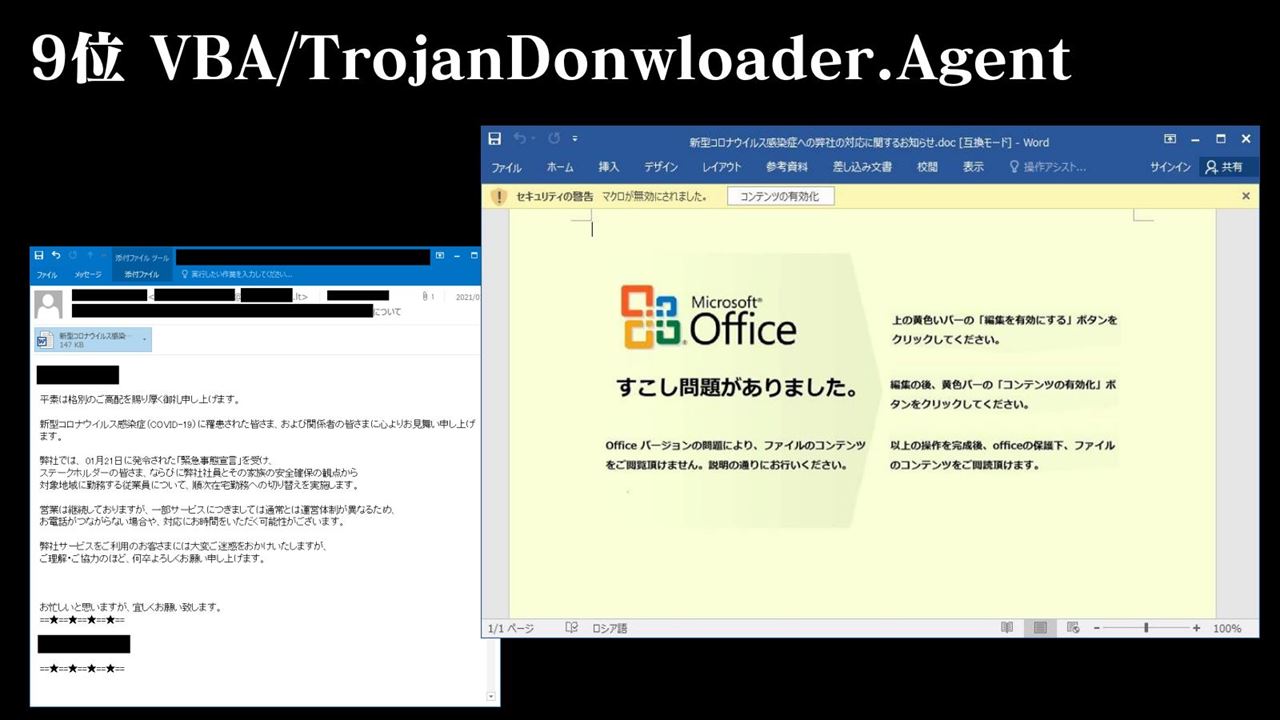 VBA/TrojanDownloader.Agentにおける添付ファイルの例