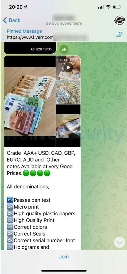Telegramの偽造通貨取引サイト