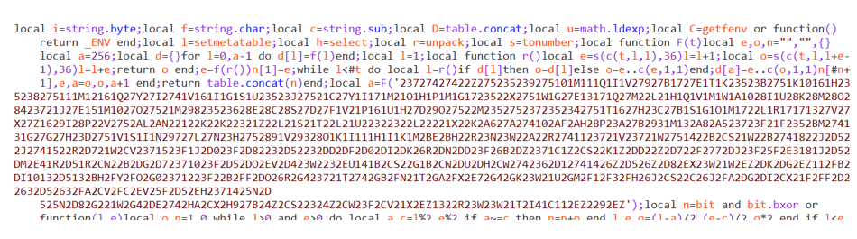 図6. Luaで記述されているSunSeedの亜種は多くのコードが難読化されている