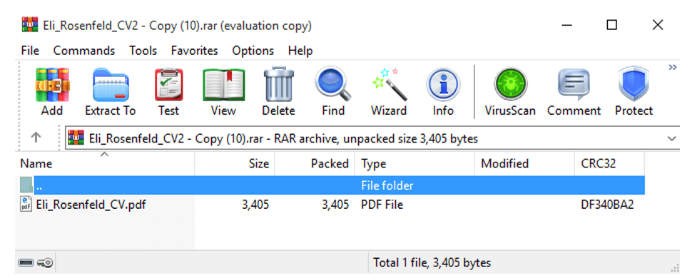 図1. WinRARで開かれたEli_Rosenfeld_CV2 - Copy (10).rar